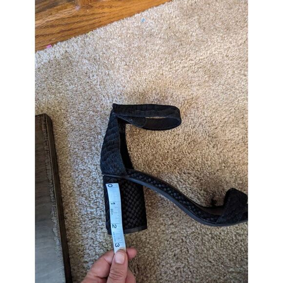 JEFFREY Campbell black suede lelaine snakeskin embossed chunky heel sandals sz 7 - Picture 5 of 5